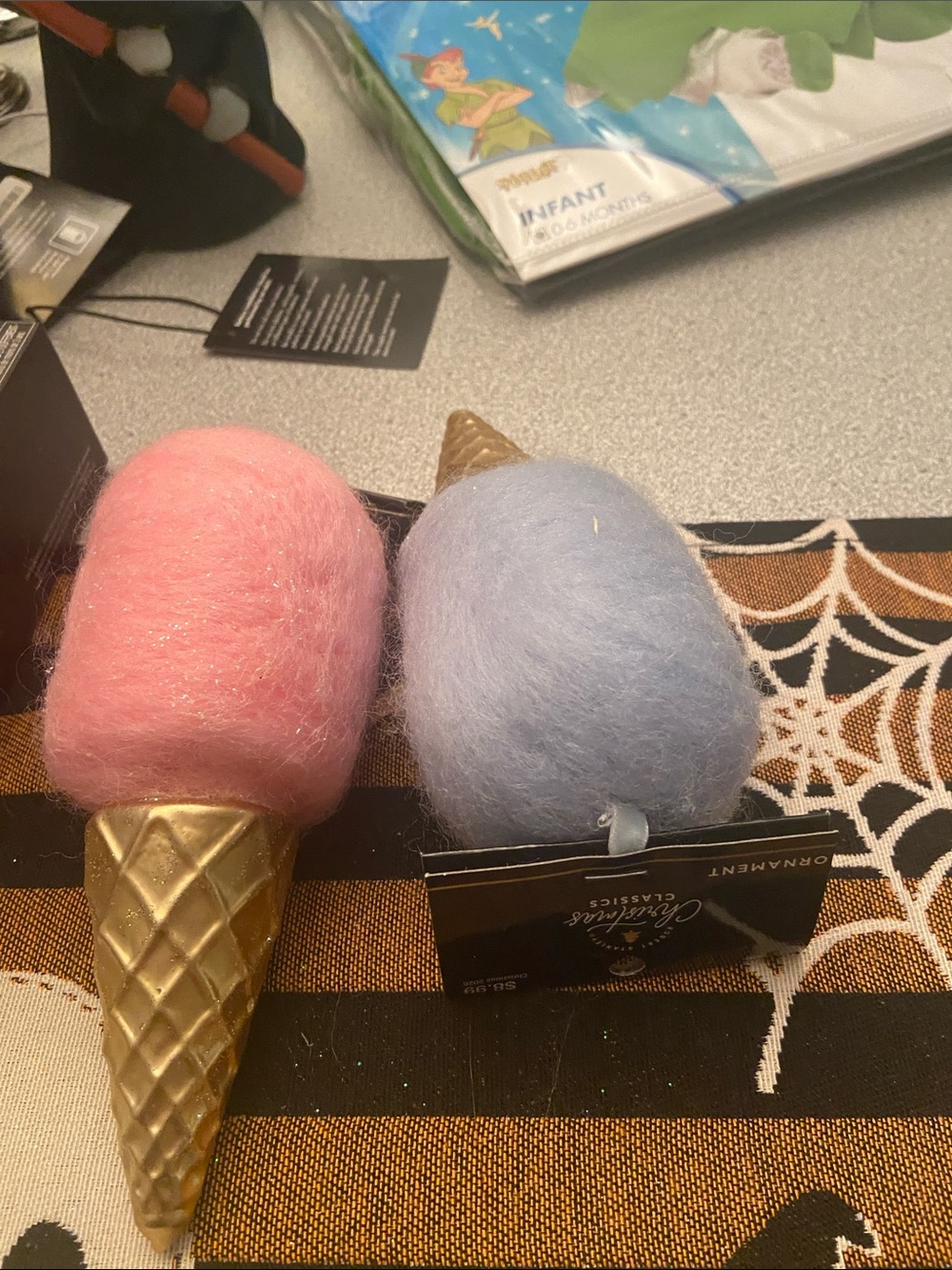 Decorative Pink and Light Blue Ice Cream Cone Accents - ornaments